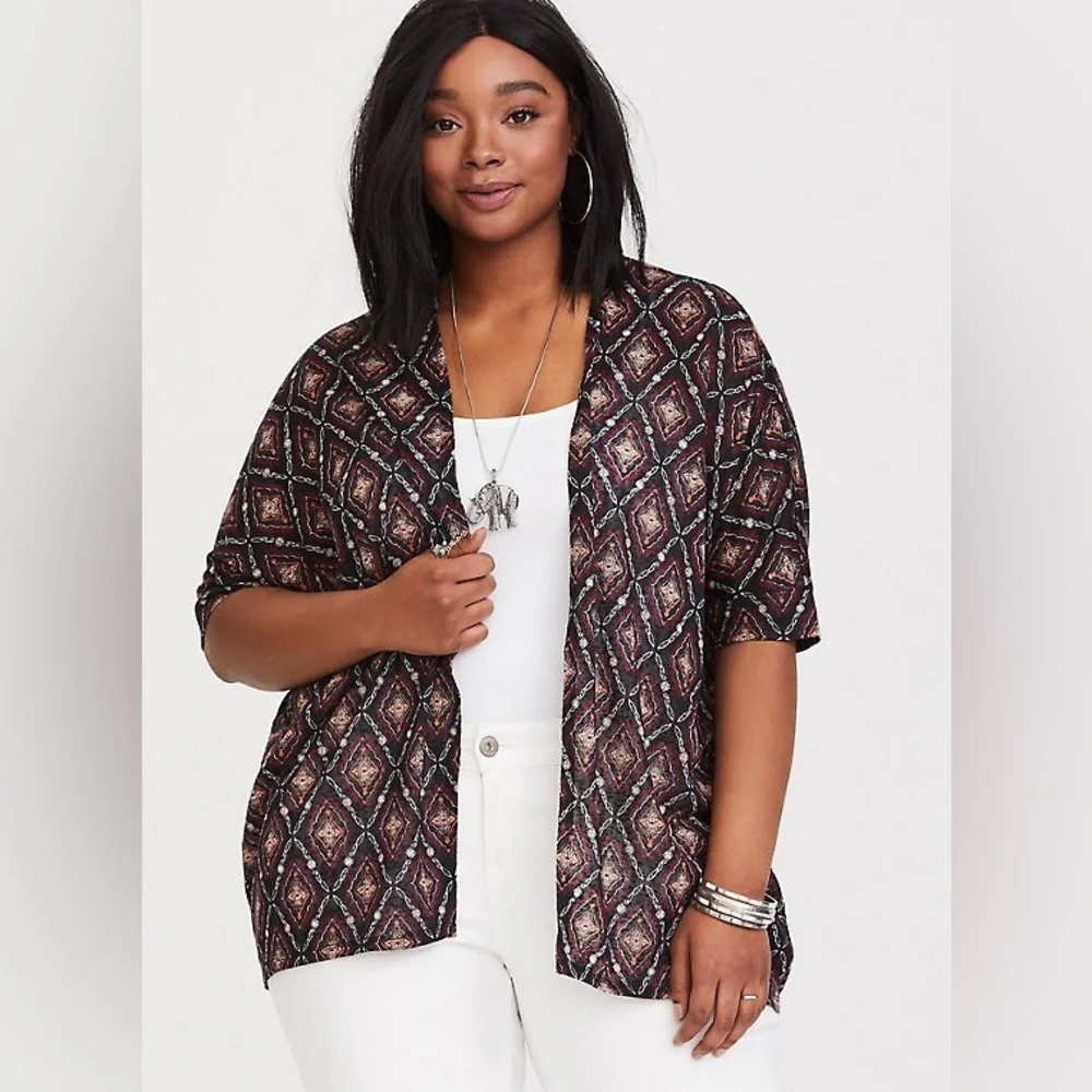 Torrid printed open front cardigan